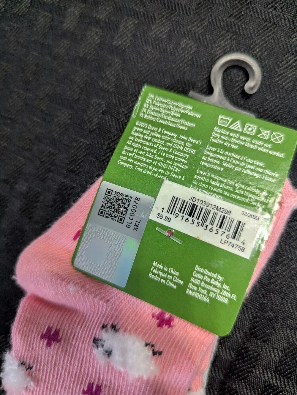 Pink And Gray John Deere Baby Crew Socks 2-Pack.